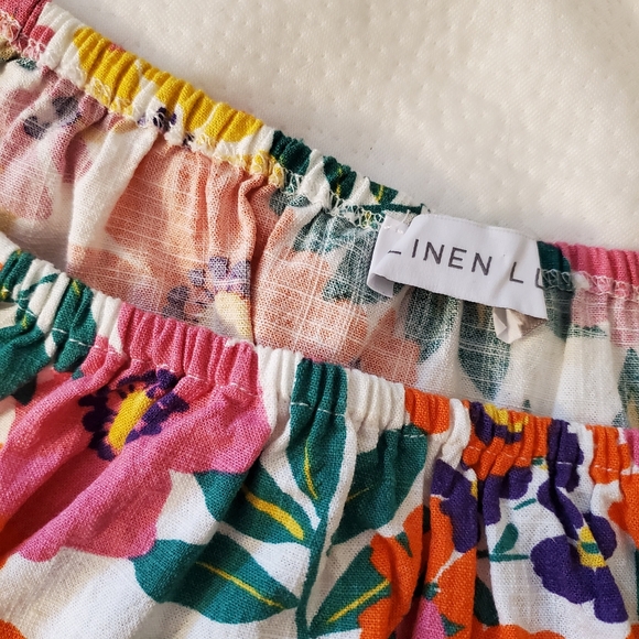 Linen Lux Tropical Multi-Color Floral Linen Blend Off The Shoulder Cropped Shirt - Picture 5 of 6